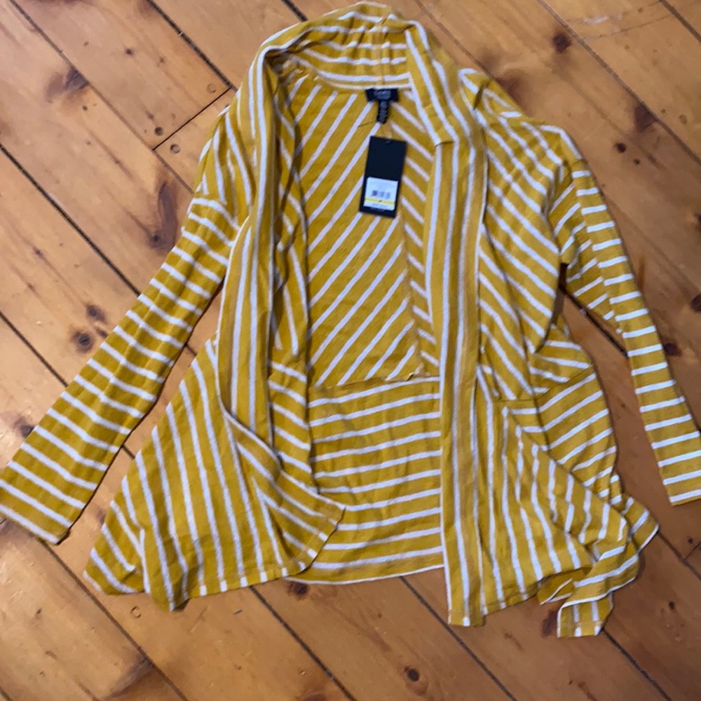 Jones NY ivory/yellow stripe long sleeve cardigan Medium NWT